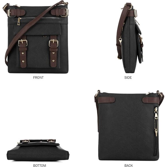 Two-Tone Black Faux Leather Concealed Carry Crossbody Bag with Lock & Key - Picture 2 of 6